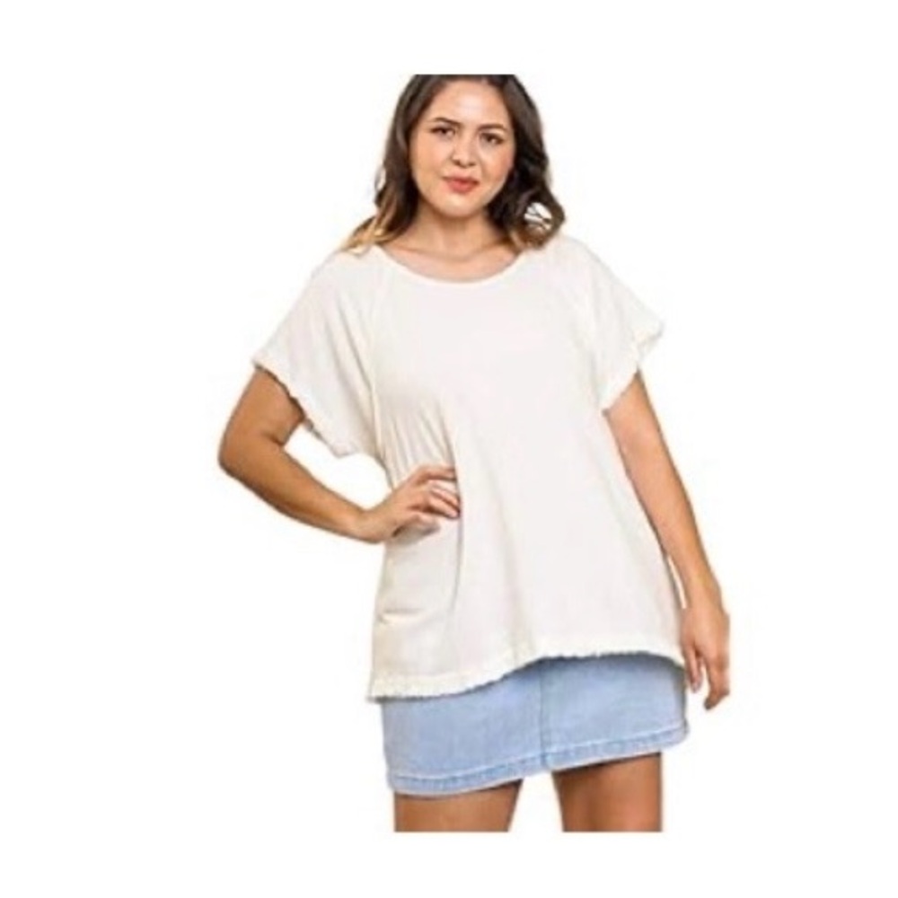 Umgee Women's Boho Top with fringe bottom and sleeves